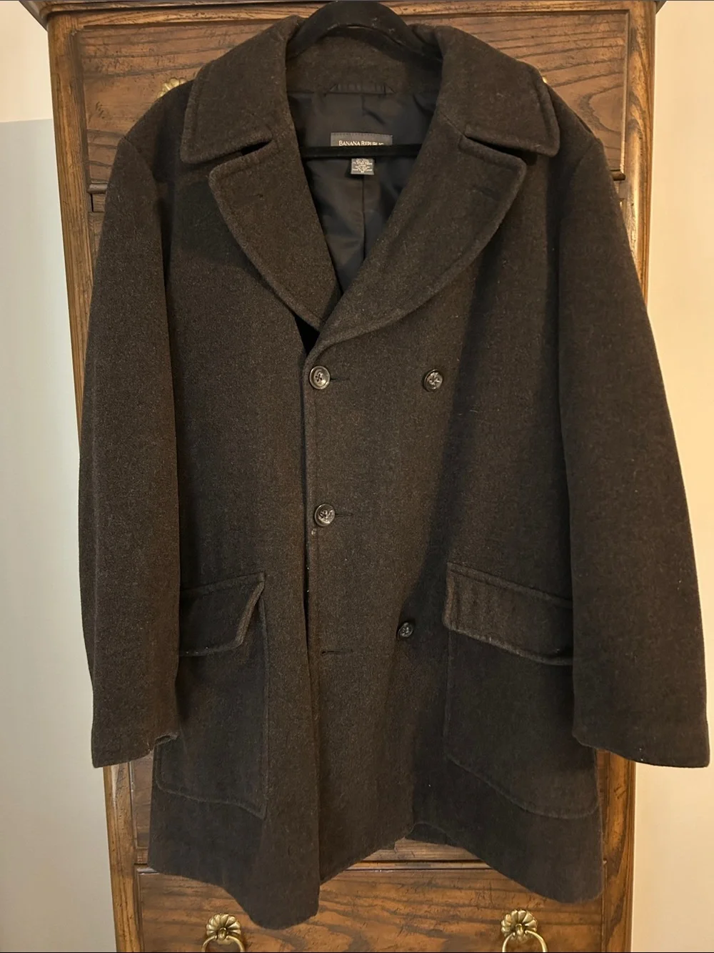 Banana Republic Men's Dark Charcoal Double-Breasted Pea Coat, Size M